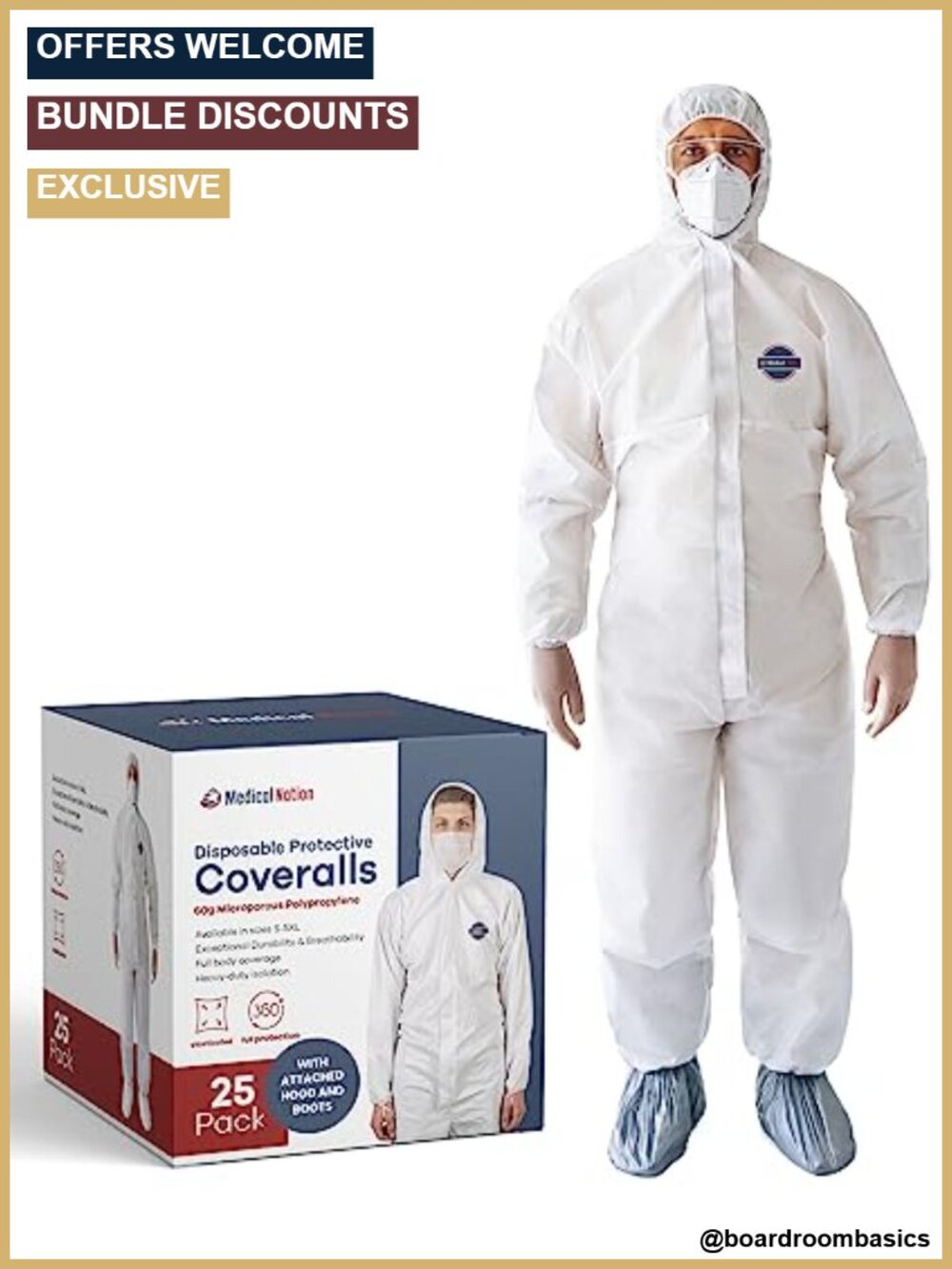Hazmat Suits Disposable 25 Pack Small Protective Coveralls Hood Boots Full Body
